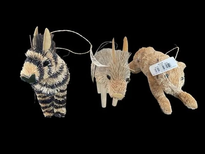 Juego de 3 adornos de cerdas Martha Stewart Buri burro de vacaciones cebra leopardo Foto 1 de 4