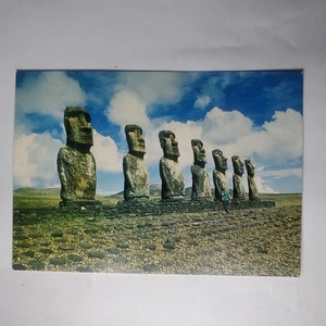 Monument of the Seven Moais Easter Island Ahu Akivi Vintage Souvenir Postcard - Picture 1 of 2