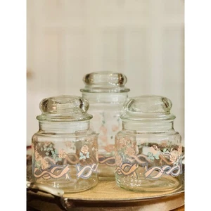 Rare Anchor Hocking Glass Canisters 1989 Baskets & Flowers Vintage Set of 3 - Picture 1 of 1