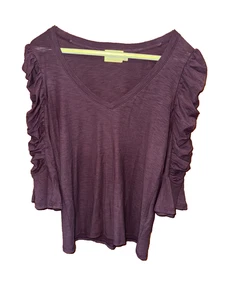 Camiseta NATION LTD Los Angeles para mujer talla XS acampanada manga acanalada cuello en V púrpura - Imagen 1 de 5