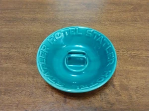 Vintage Statler Hotel Ceramic Ashtray w/Matchbook Holder - Teal Green - Good - Picture 1 of 9