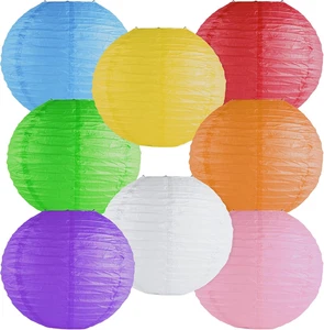 8pcs 8in Assorted Color Hanging Paper Lanterns Metal Frame Home Party Decor - Picture 1 of 5