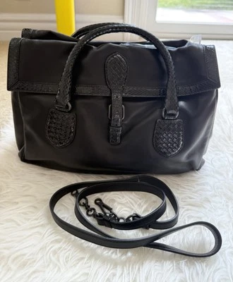 Bolsa Y2K BOTTEGA VENETA 2 vias couro macio cordeiro com pele de cobra preta dupla face - Imagem 1 de 4