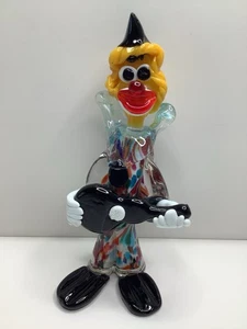 Vintage Murano mundgeblasen Glas Clown mit Gitarre mehrere Farben 10" Figur Italien - Bild 1 von 13
