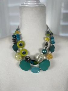 Wunderschöne blaue Azul & grüne Zitrone Silber grober Stein Doppelkette Edelsteine Perlen - Bild 1 von 6