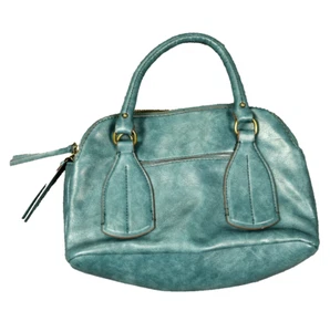 Faux Leather Handbag 3 Main Pockets (2 Zip Close, 1 Open) Blue 10x6x4 - Picture 1 of 16