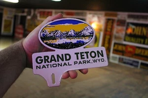 GRAND TETON NATIONAL PARK PLATE TOPPER PORCELAIN METAL SIGN FISHING WYOMING HIKE - Picture 1 of 7