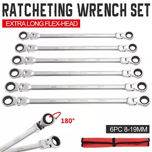 Set 6 chiavi a cricchetto testa flessibile extra lunghe estremità doppia scatola CR-V acciaio con custodia - Foto 1 di 12