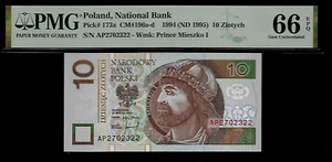 Poland 10 Zlotych 1994 PMG 66 EPQ UNC P#173a First Issue Series AP London Print - Picture 1 of 3