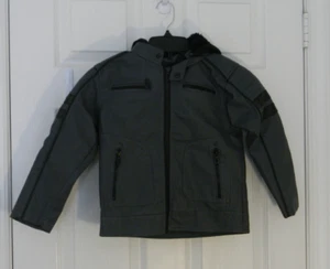 Distortion Faux Leather Boys Youth Moto Jacket Pockets Removable Hood NWT - Picture 1 of 12