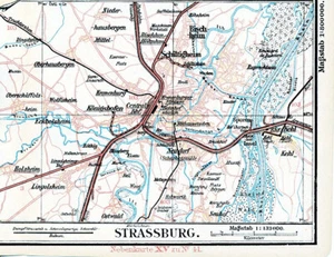 Straßburg Strasbourg 1897 kl. orig Eisenbahn-Karte Bischheim Kehl Sporen Ostwald - Picture 1 of 1