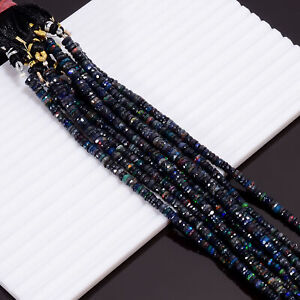 Black Ethiopian Opal Gemstone Rondelle Faceted Beads Strand 4X4 5X5 mm 8" AB-911