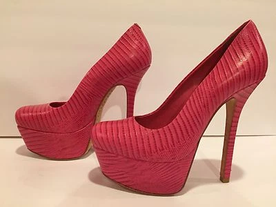 Alice + Olivia Pumps High Heel Platform Leather Raspberry Pink 35/ 4 $295 Foto 1 de 4