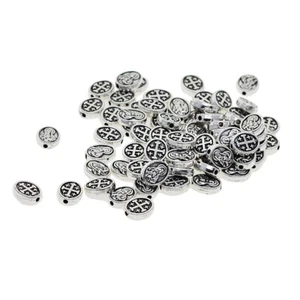 50pcs Alloy Mary Cross Oval Spacer Beads for DIY Necklace Bracelet Jewelry - Picture 1 of 10