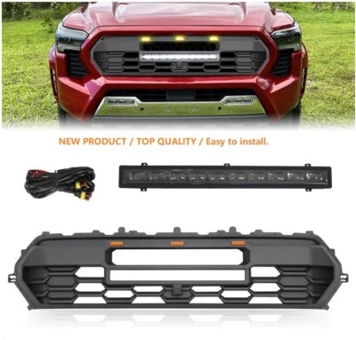 Grill For TOYOTA TACOMA Bumper Grille W/3 Amber Light LED BAR Camera Hole 2024+ - Image 1 of 4