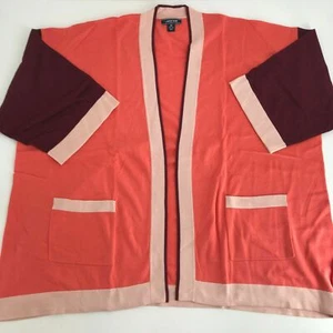 NEW Lands' End Open Cardigan Sweater Coral Color Block PLUS SIZE 3X 24W 26W - Picture 1 of 4