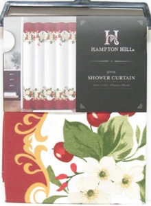 Tenda doccia Hampton Hill misto cotone bacche floreali bordo rosso Natale - Foto 1 di 1