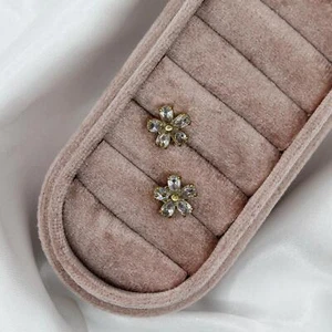 Gold Plated Stainless Steel Vivian Flower Stud Earrings Hypoallergenic - Picture 1 of 2