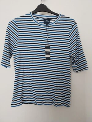 Crew Clothing Size 16 top 100% Cotton Navy Blue Stripe - Image 1 of 4