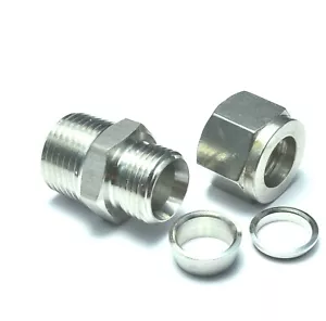 1/2" OD x 1/2" NPT Male Steel Stainless Twin Ferrule Straight Fitting WOG - Picture 1 of 5