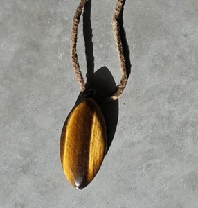 Thin Brown Leather Necklace With Marquise Tiger's Eye Pendant From Next - Picture 1 of 4