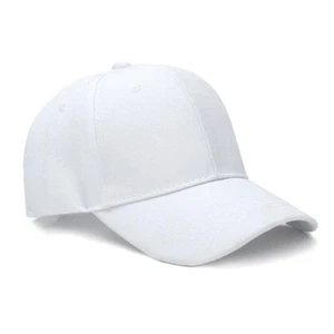 Unisex Plain Baseball Cap Solid Color Hat Adjustable Hook & Loop Closure White - Picture 1 of 4