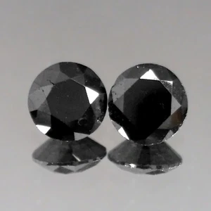 3.50cts 7.7mm Matching Pair Round Fancy Black Natural Earth Mined Loose Diamonds - Picture 1 of 4