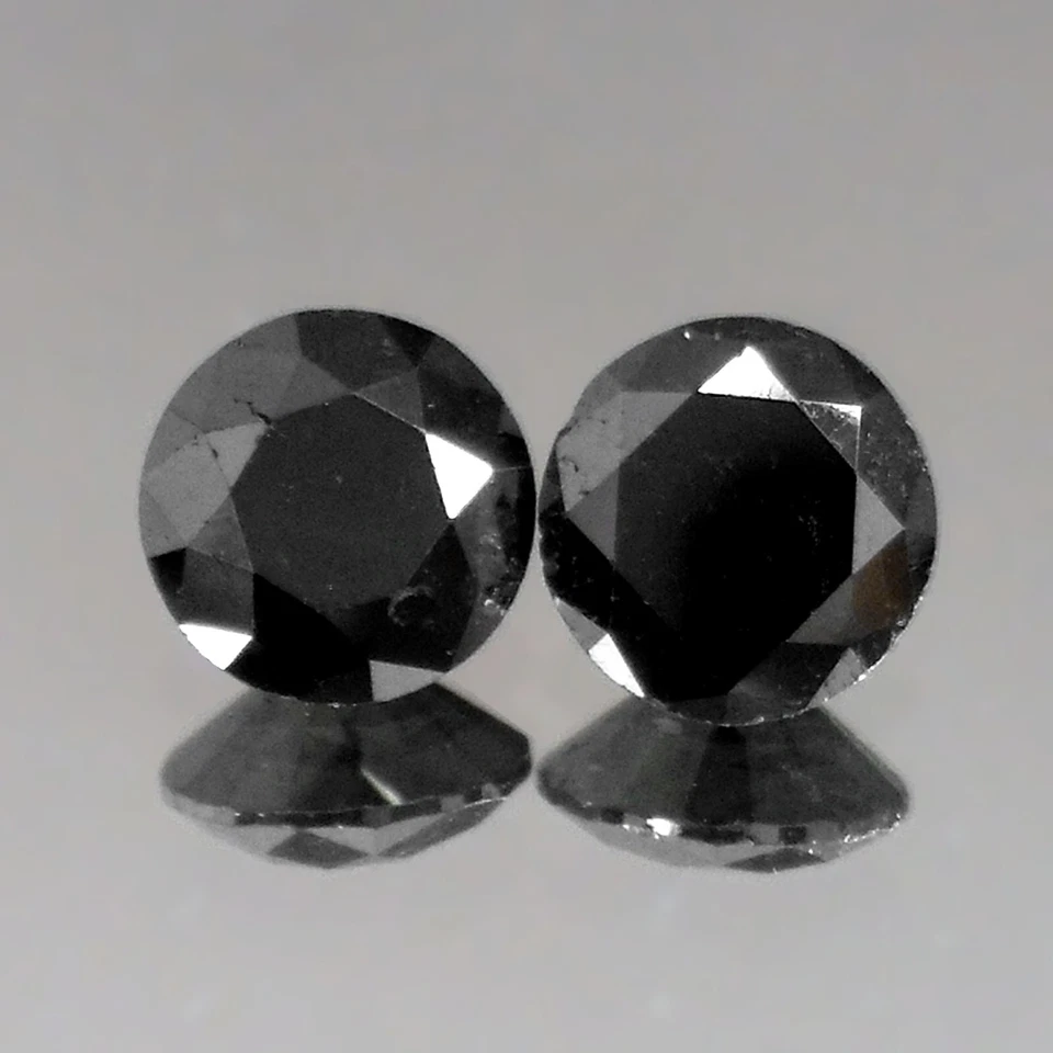 3.50cts 7.7mm Matching Pair Round Fancy Black Natural Earth Mined Loose Diamonds - Image 1 of 4