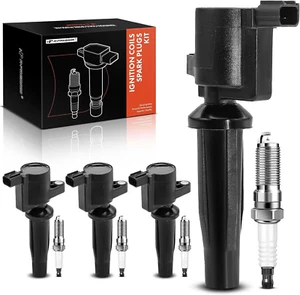 Set of 4 Ignition Coil Pack and Iridium Spark Plugs Compatible with Ford Escape, - Picture 1 of 8