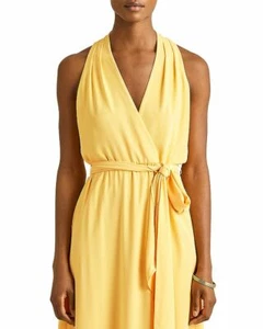 NWT $155 LAUREN Ralph Lauren Crepe Halter Midi Dress 10 Yellow - Picture 1 of 3
