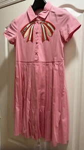 Authentic Gucci Girls Pink Vintage Bow Dress, Pleated Size 12 - Picture 1 of 7