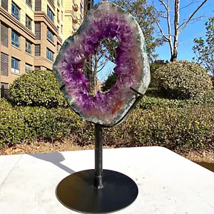 9.06LB Natural Amethyst Cave Crystal Slice Crescent shaped Hand Cut Repai - Picture 1 of 13