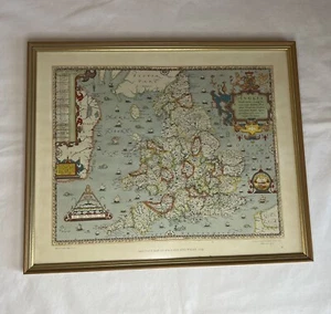 Framed Saxon’s Map of England and Wales 1579 - Picture 1 of 6
