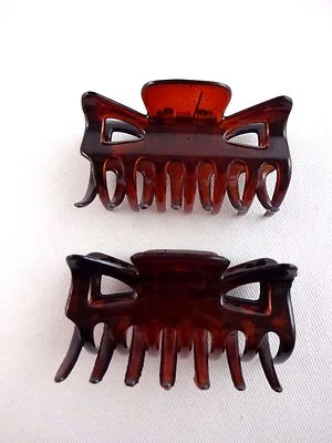 Hair Clips Claws Set Of Two Plastic Dark Orange Color 2.25 Inch Wide - Image 1 of 4