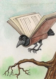 DRUCK VON ACEO GEMÄLDE KRÄHE RABE RYTA BUCHKUNST FANTASY WICCA MAGIE Halloween 🎃 - Bild 1 von 1