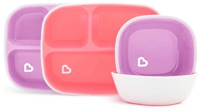 Munchkin® Splash™ 4 Piece Toddler Divided Plate and Bowl Dining Set, Pink/Purple - Picture 1 of 2