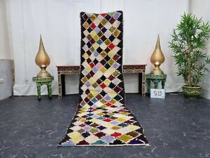 Moroccan Handmade Vintage Runner Rug 2'4"x8'8" Berber Geometric Multicolor Rug 