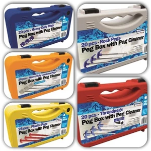 Heavy Duty Camping Awning Tent Travel Pegs Set + Storage Case Box + Peg Cleaner - Picture 1 of 7