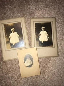 3 VINTAGE BLACK & WHITE PHOTOGRAPHS BLONDE LITTLE GIRL BABY CHRISTENING GOWN - Picture 1 of 9