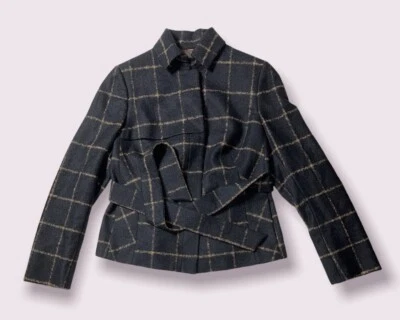 Preowned- Akris L/S Plaid Stripes Alpaca Button Front Jacket Womens (Size 14) - Image 1 of 4