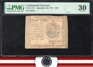 CC-82 SEPTEMBER 26, 1778 $20 CONTINENTAL COLONIAL CURRENCY PMG 30 84915 - Picture 1 of 3