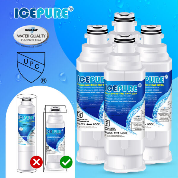 4 Pack Fit For Samsung da9717376b rf23m8070sg rf28r7351sg Water Filter Icepure
