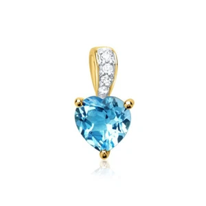 Colgante De Corazón De Diamante Topacio Azul En Oro Amarillo 585 Nuevo - Imagen 1 de 1