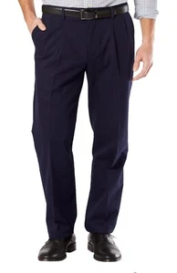 Dockers Mens Signature Khaki Pleated Classic Fit Stretch Pants Navy 36X32 132 - Picture 1 of 1