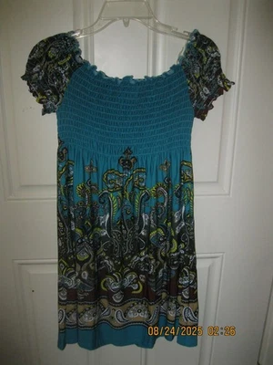 Women's Medium Bailey Blue Paisley Sun Dress Multicolor Off the Shoulder (E-14) - Image 1 of 4