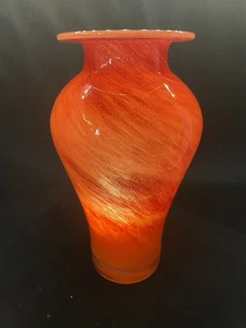 12' Inch Decorative Glass Vase Red And Orange Swirl  blown art glass,  - Picture 1 of 17