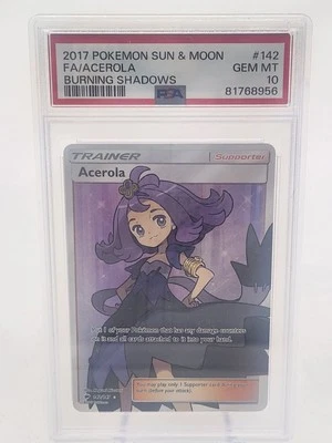 PSA 10 TRAINER ACEROLA 142 BURNING SHADOWS SUN & MOON POKEMON - Image 1 of 2