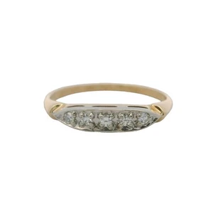Antique 1930s White Yellow 14kt Gold Diamond Wedding Stackable Band Ring Size 6 - Picture 1 of 5