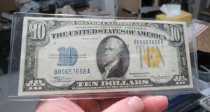 1934-A Ten Dollars $10 North Africa WWII Yellow Seal Silver Certificate - Picture 1 of 4