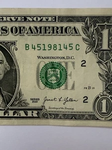 1981 Year Note Dollar Bill Bookends 45 Fancy Serial Number $1 B45198145C Yr 2021 - Picture 1 of 10